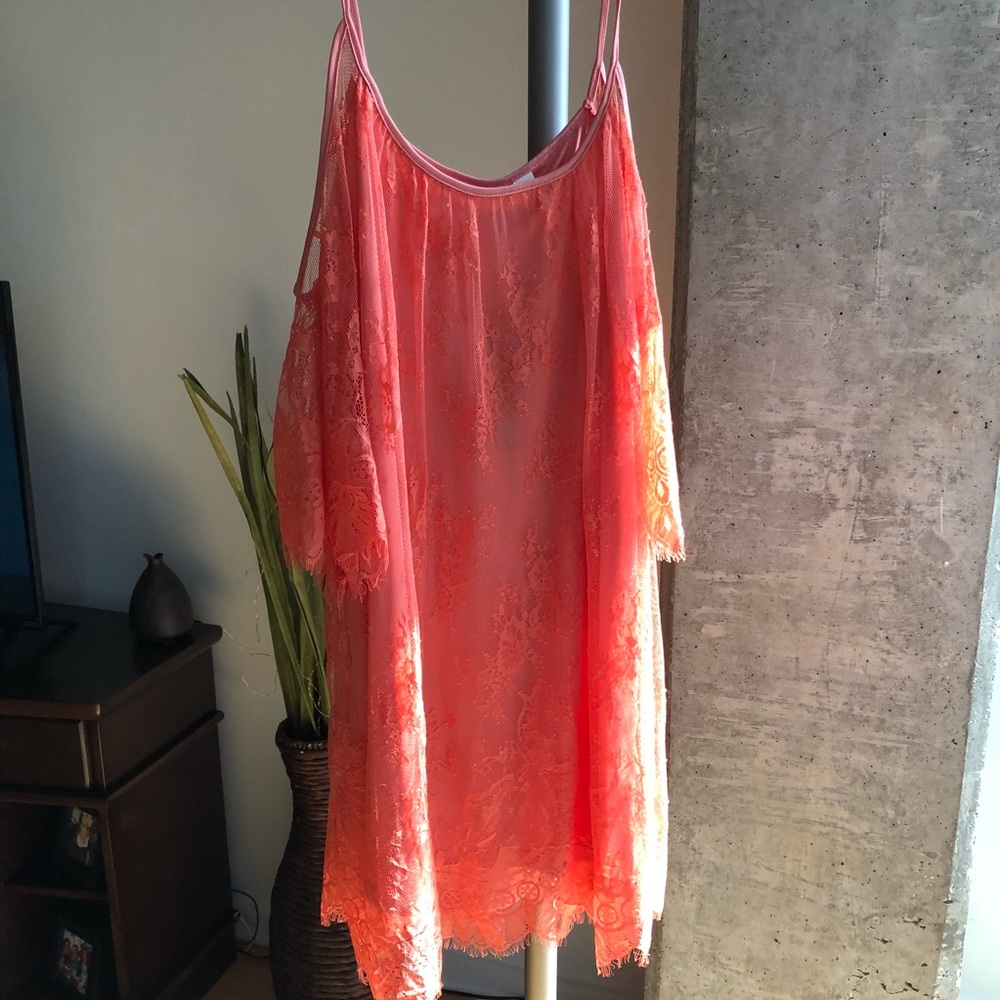 Alya Lace Peach Cold Shoulder Dress